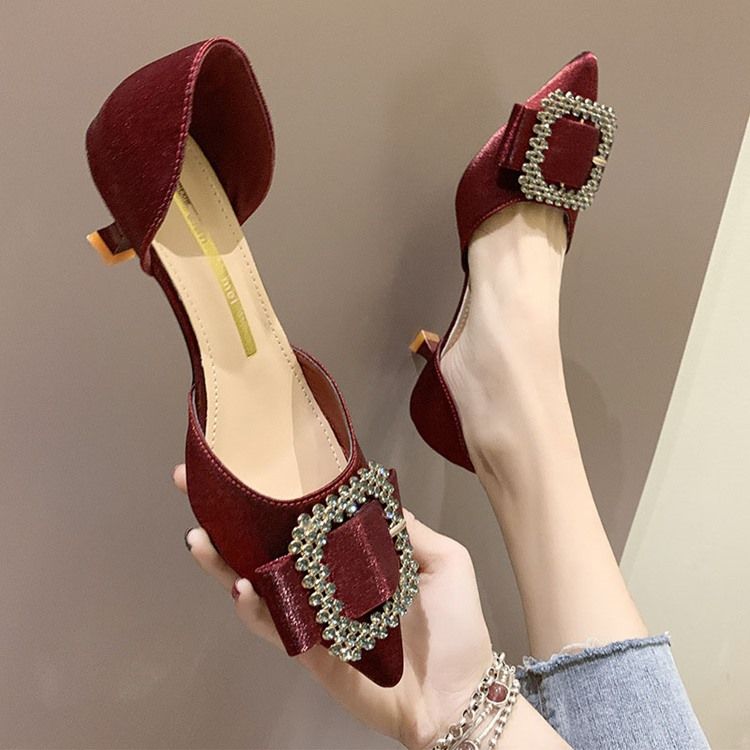 Rhinestone Spisse Toe Kitten Heel Dame Pumps