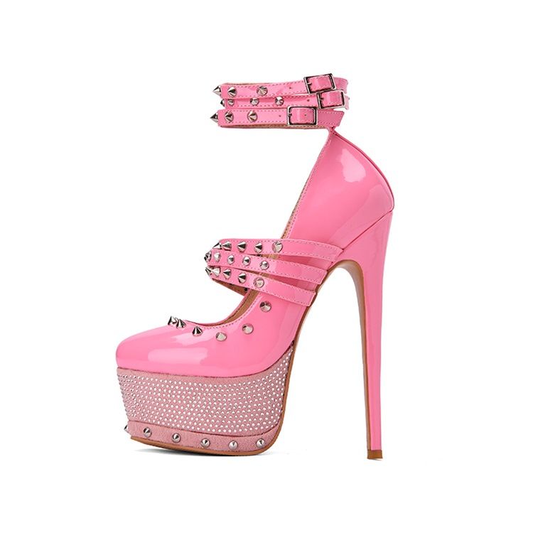 Round Toe Beads Buckle Ultra-high Heel Dame Pumps