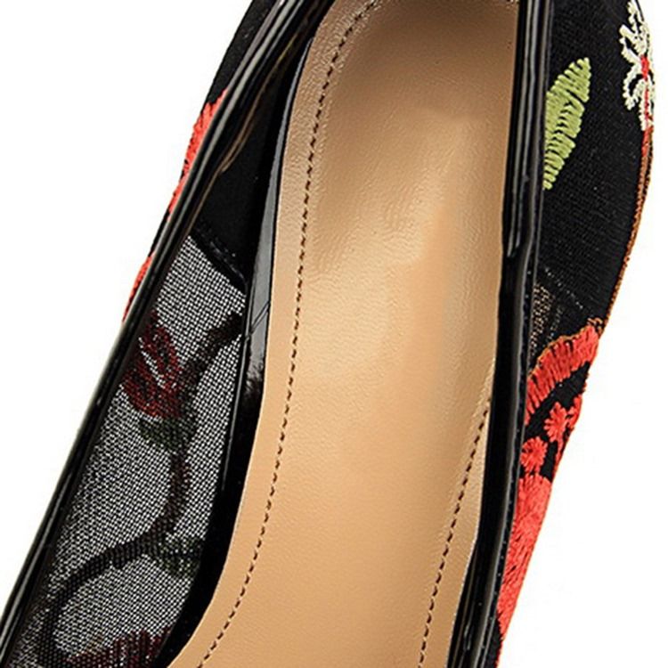 Slip-on Brodery Pointed Toe Thin Dame Shoes