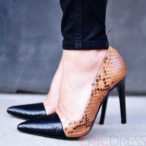 Snake Print Patchwork Point Toe Pumps For Kvinner