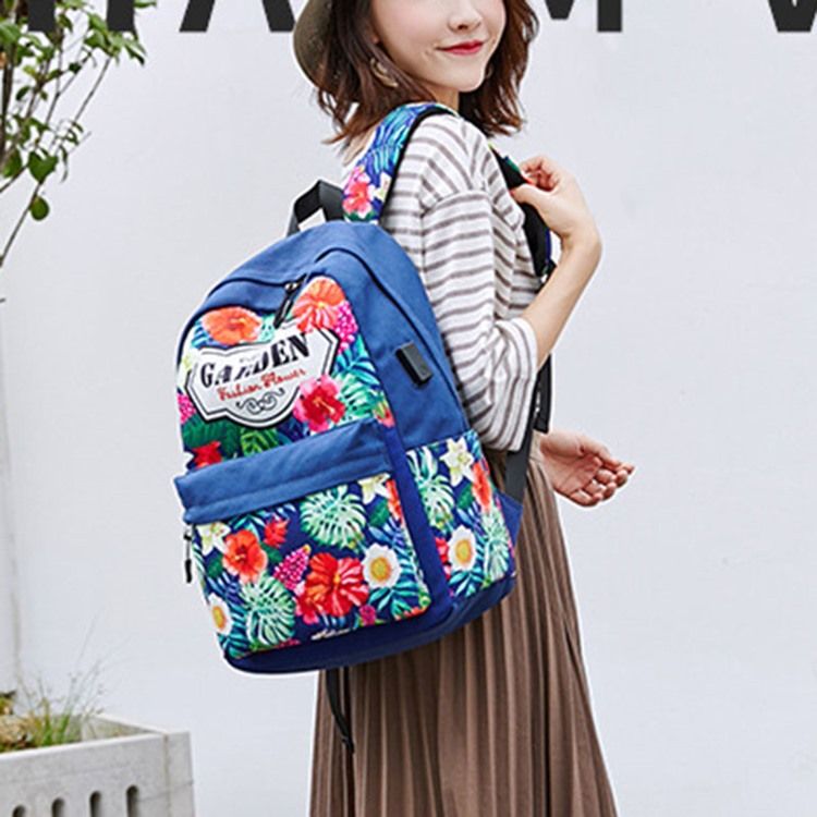 Floral Canvas Zipper Dame Backpack