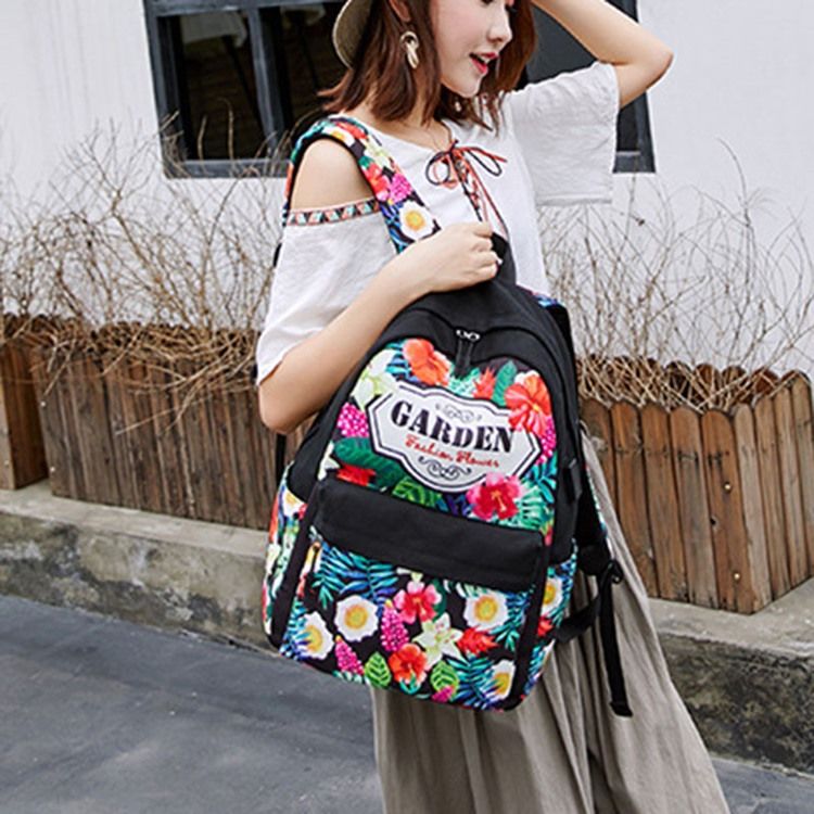 Floral Canvas Zipper Dame Backpack