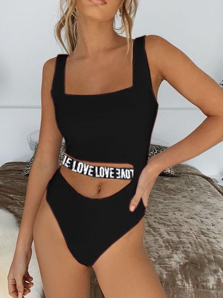 Kvinner One Piece Letter Print Color Block Sexy Badetøy