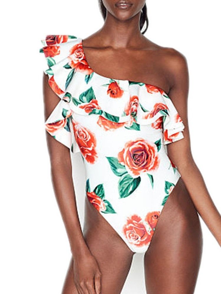 Kvinner One Shoulder Print Sexy Floral Badetøy