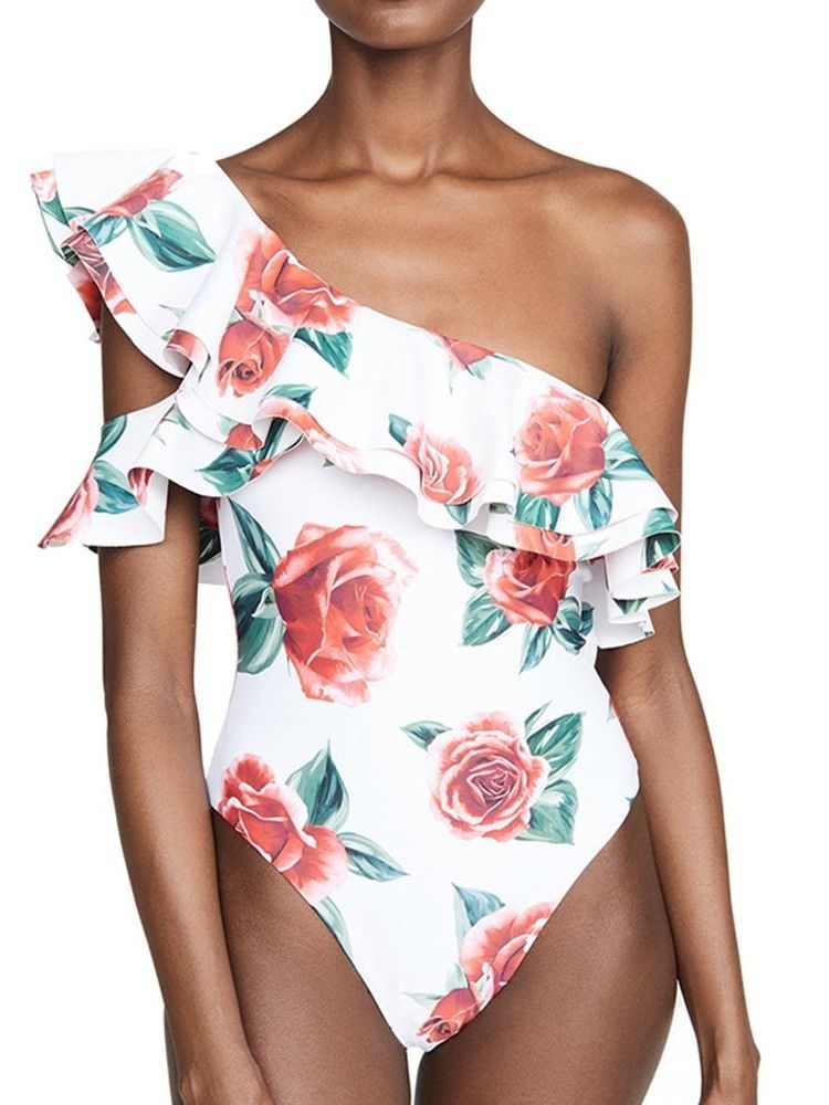 Kvinner Print Sexy Floral One Shoulder Badetøy