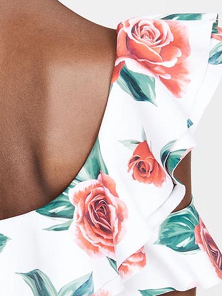 Kvinner Print Sexy Floral One Shoulder Badetøy