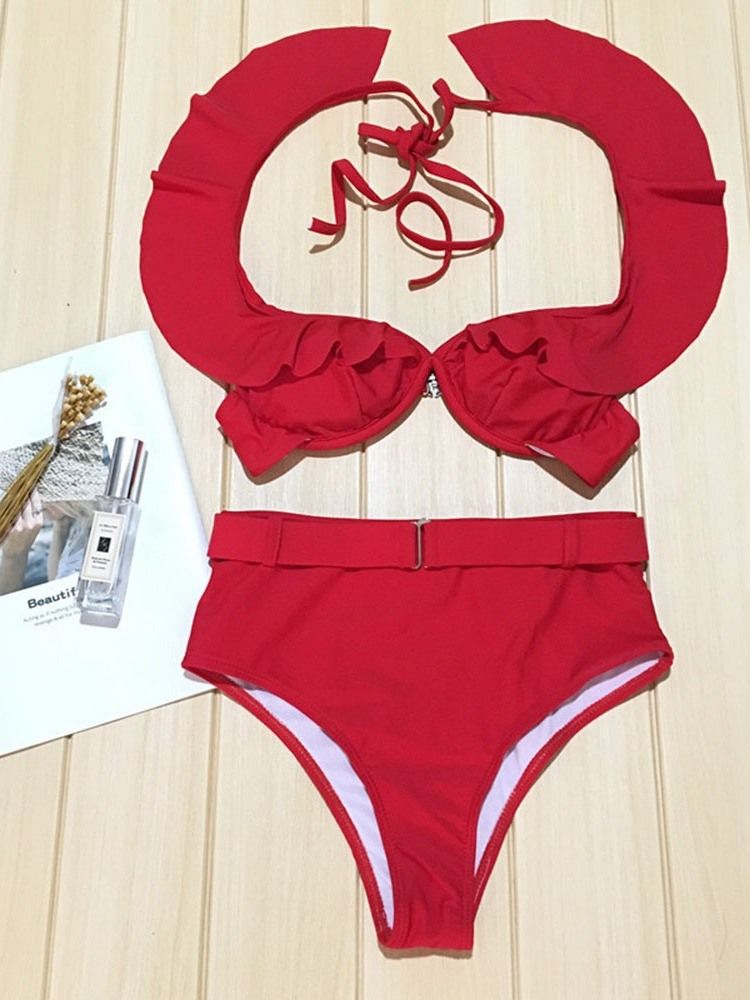 Off-shulder Ruffles-ermer Bikinisett Med Snørebånd Sexy Badedrakt