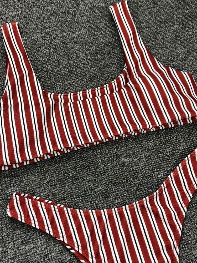 Stripe Bowknot Bikini Set Beach Look Stretchy Badedrakt