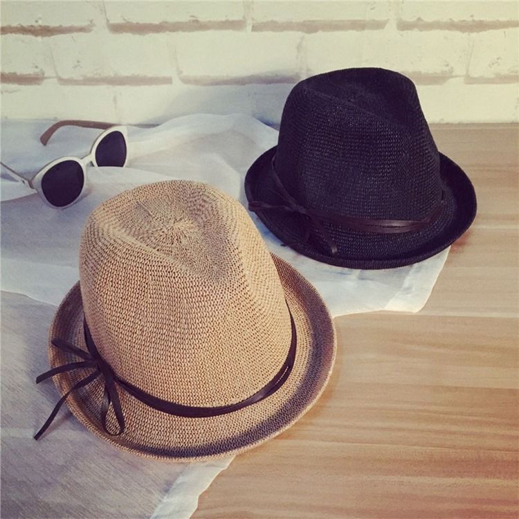 Jazz Hat Bowknot Straw Sunhat For Women