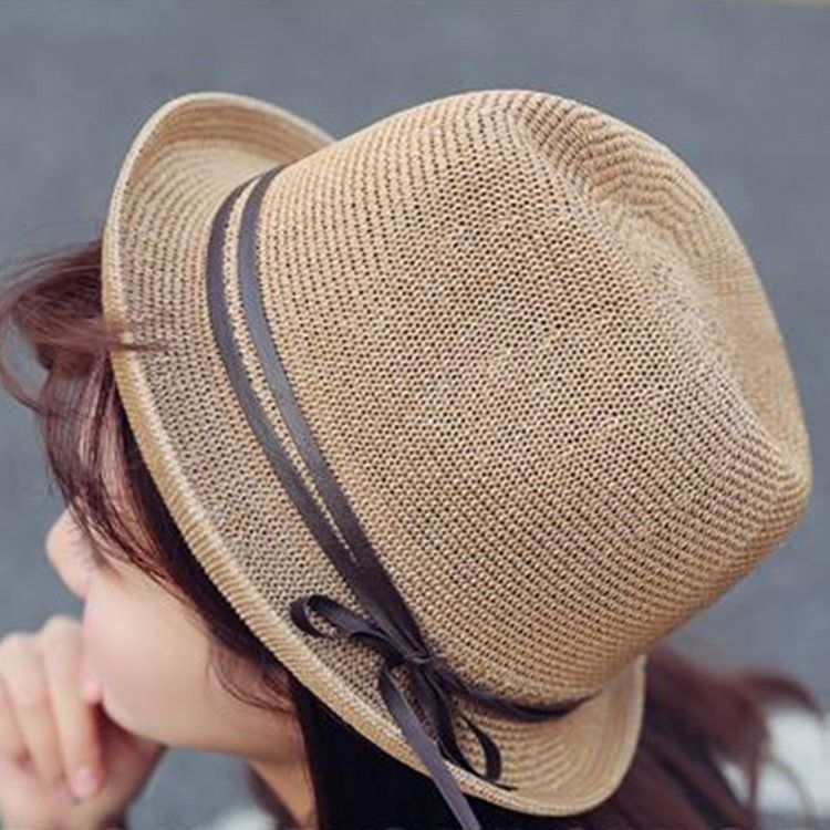 Jazz Hat Bowknot Straw Sunhat For Women