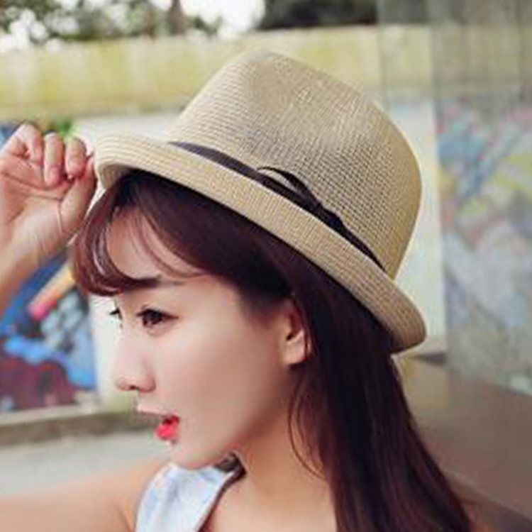 Jazz Hat Bowknot Straw Sunhat For Women