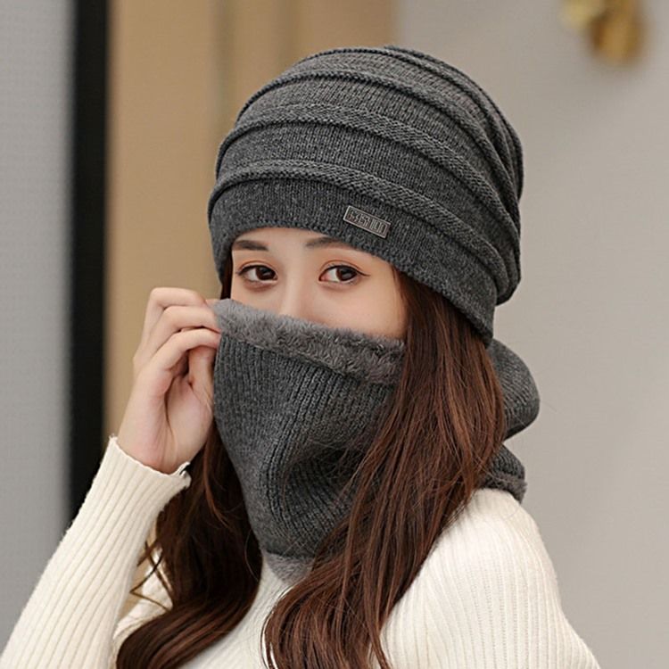 Koreansk Woolen Yar Plain Strikket Lue For Kvinner