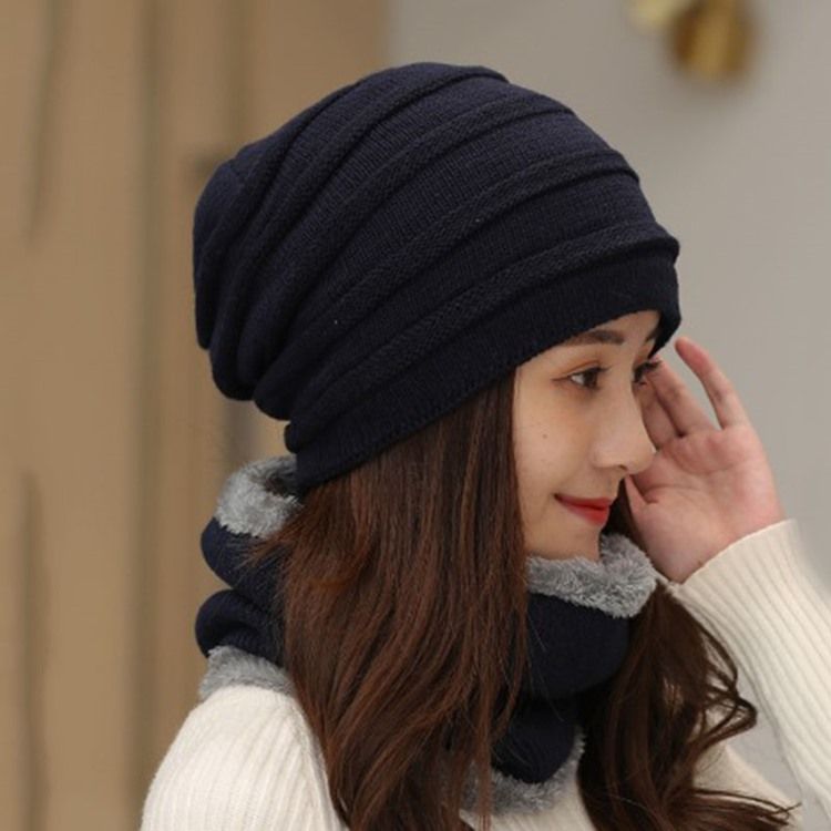 Koreansk Woolen Yar Plain Strikket Lue For Kvinner