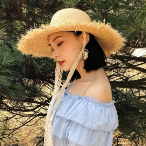 Lafite Straw Lace Bind Sunhat For Kvinner