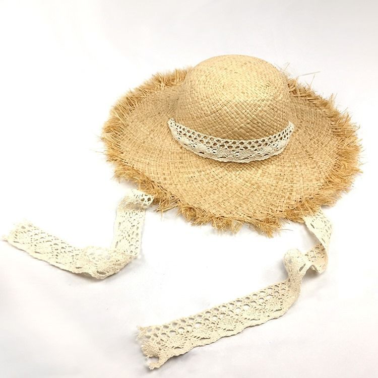 Lafite Straw Lace Bind Sunhat For Kvinner