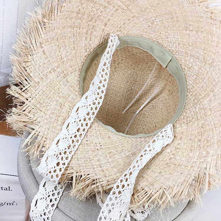 Lafite Straw Lace Bind Sunhat For Kvinner