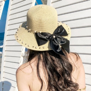 Pearl Hat Bowknot Sunhat For Kvinner