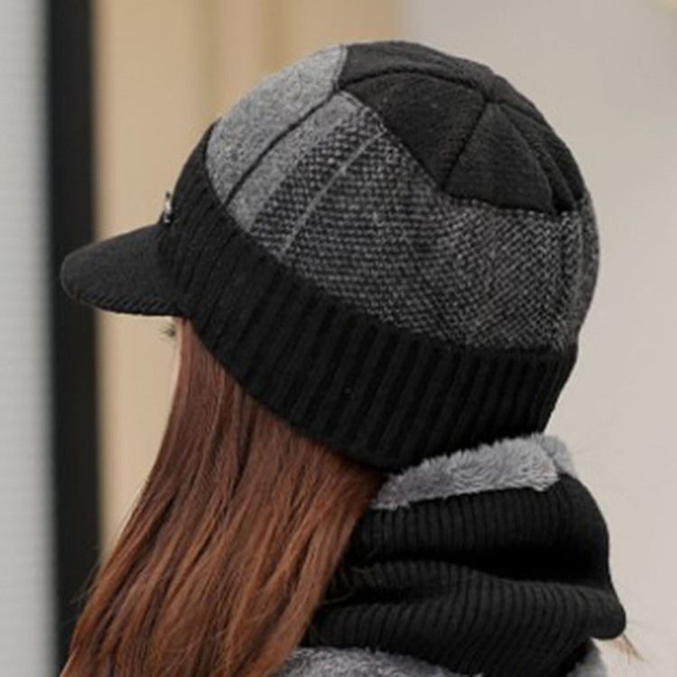 Strikket Lue For Kvinner Ullgarn Color Block Fall Hat