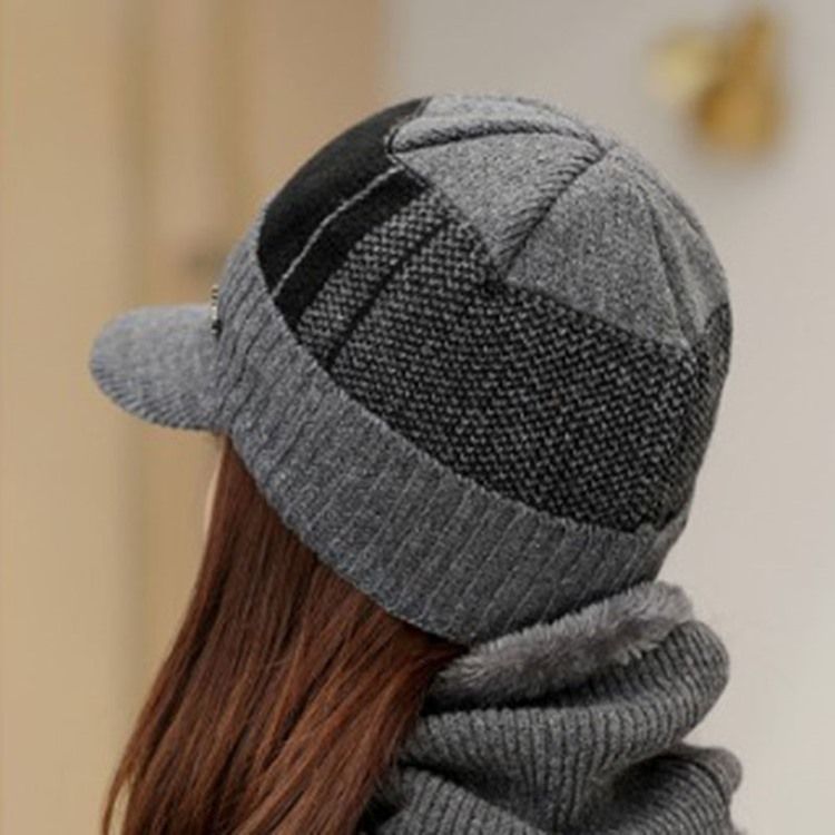 Strikket Lue For Kvinner Ullgarn Color Block Fall Hat