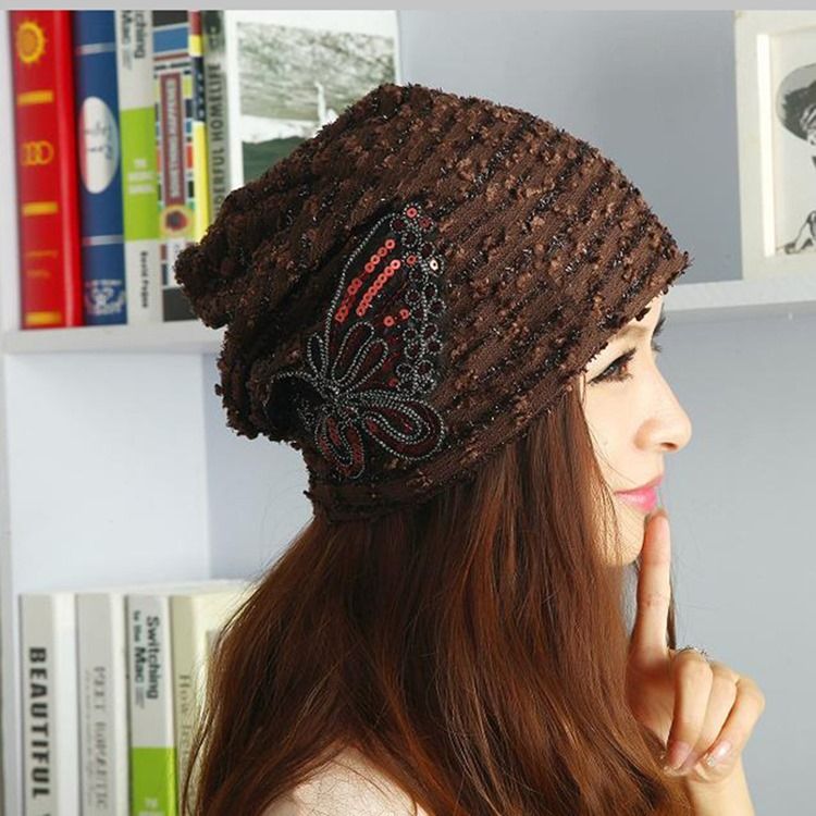 Sweet Soild Color Paillette Lace Butterfly Dame Warm Hat