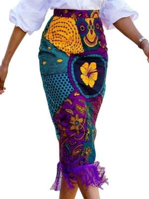 Afrikansk Motetrykk For Kvinner Bodycon Color Block Floral Skirt