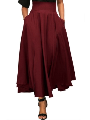 Asymmetrisk Pleated Plain Dameskjørt