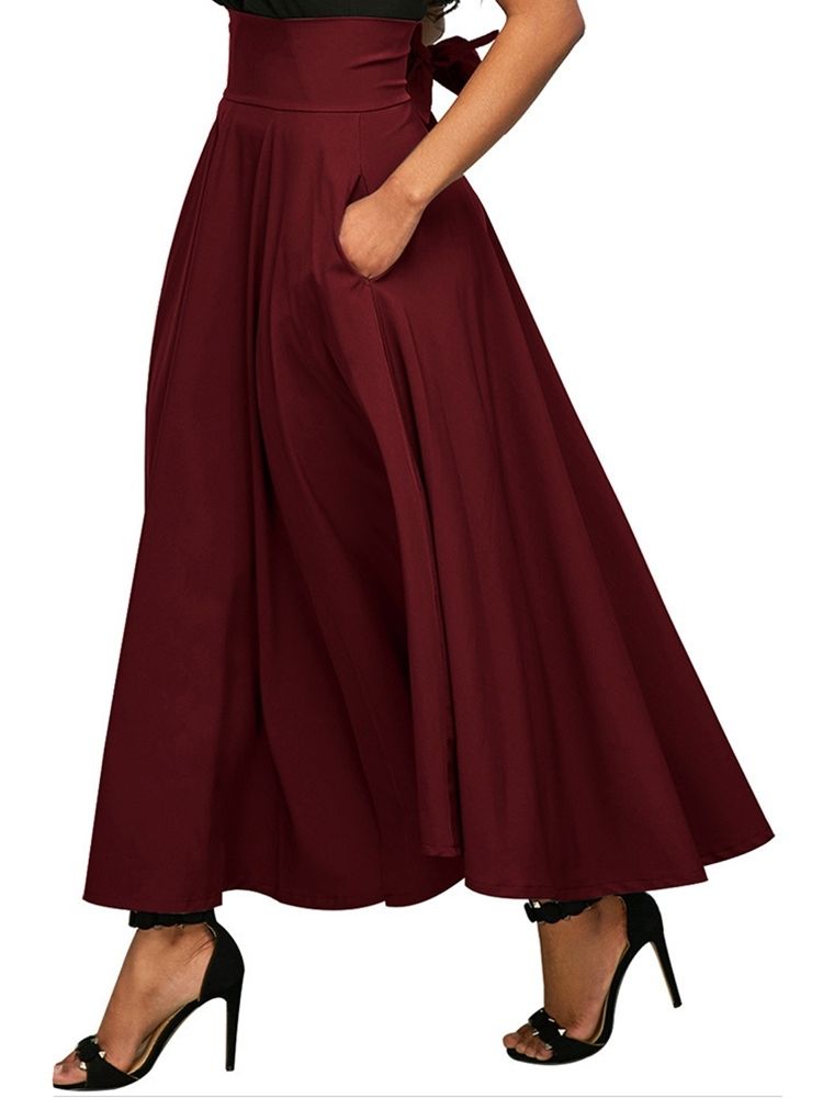 Asymmetrisk Pleated Plain Dameskjørt