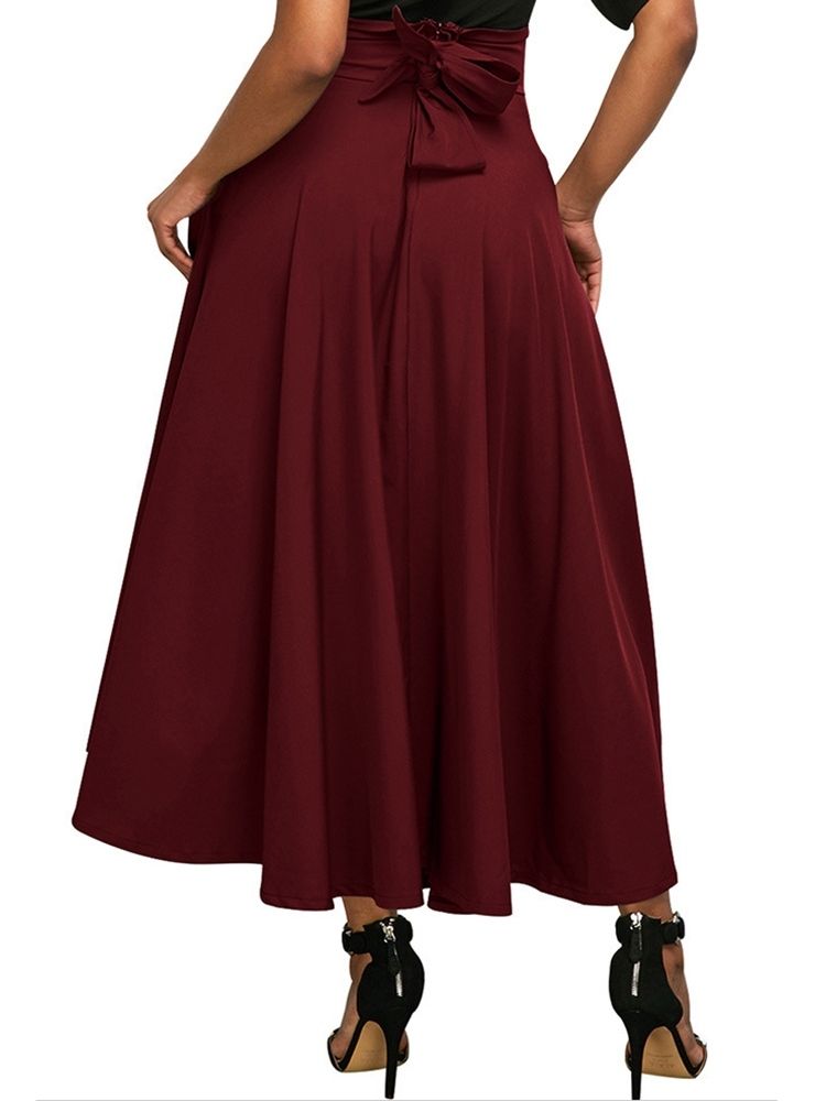 Asymmetrisk Pleated Plain Dameskjørt