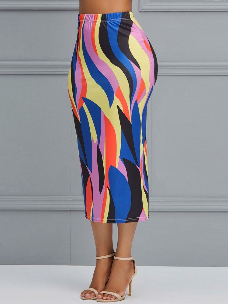 Color Block Geometric Bodycon Dameskjørt