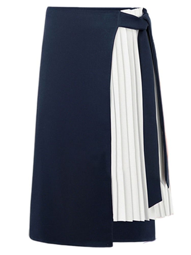 Color Block Pleated Mid-calf Western Dame Skirt