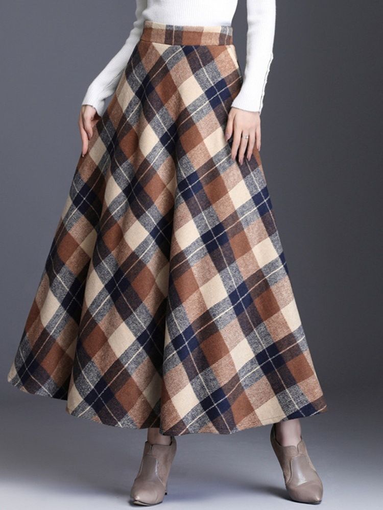 Dame Expansion Mid-calf Plaid Casual Skirt