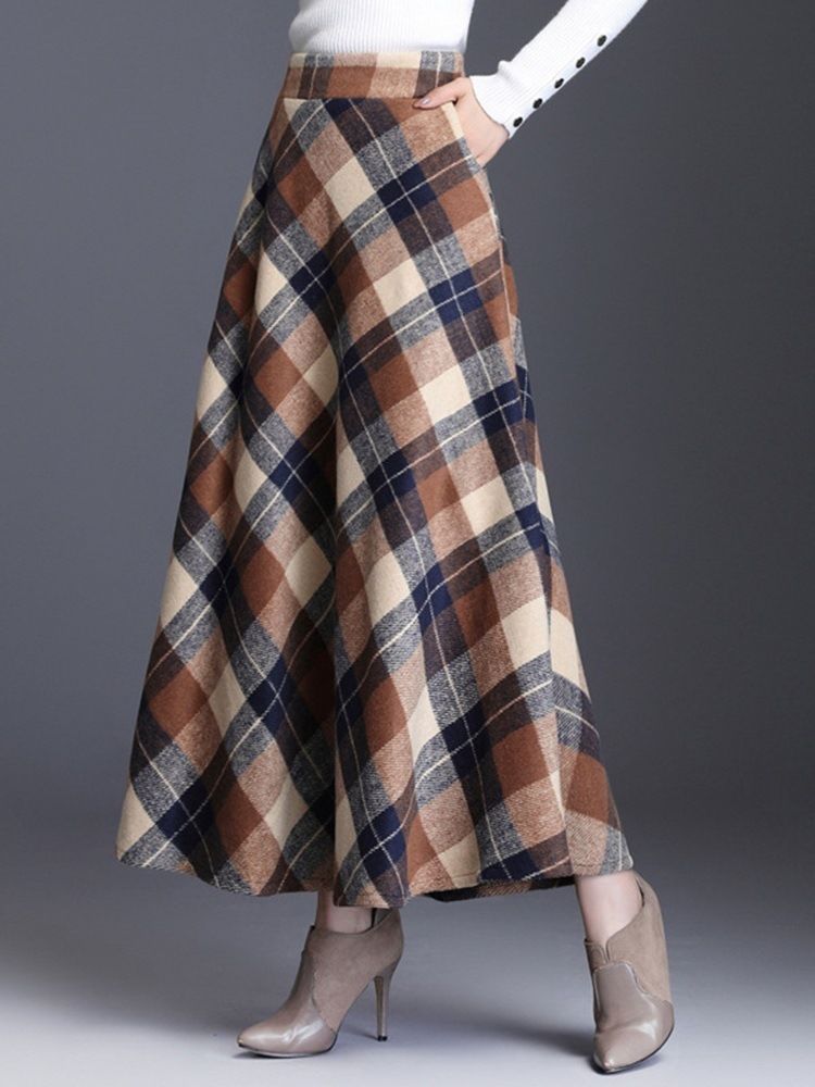 Dame Expansion Mid-calf Plaid Casual Skirt