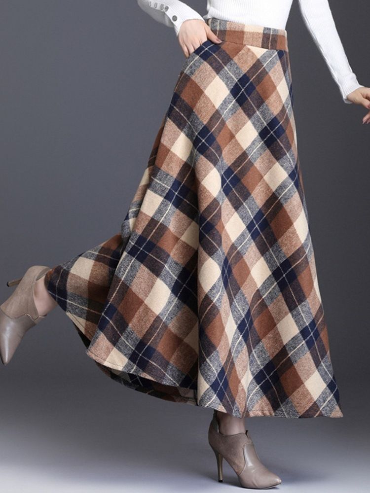 Dame Expansion Mid-calf Plaid Casual Skirt