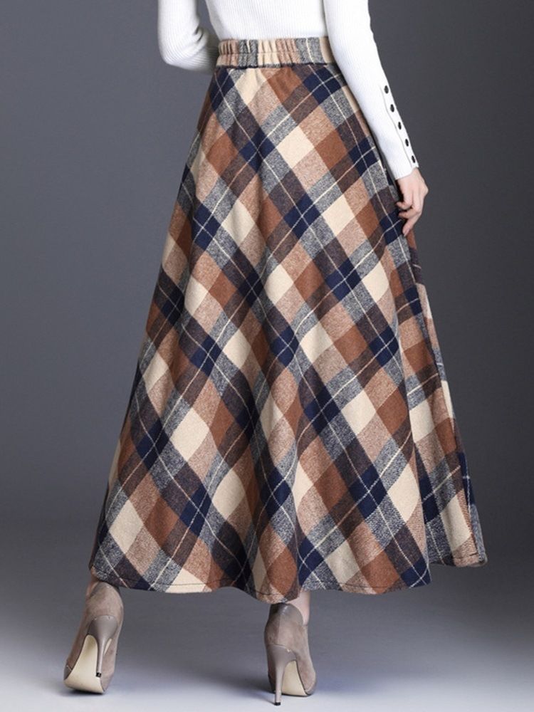 Dame Expansion Mid-calf Plaid Casual Skirt