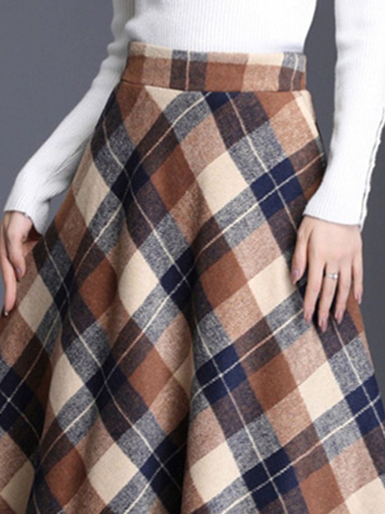 Dame Expansion Mid-calf Plaid Casual Skirt