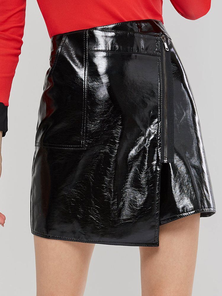 Glidelås Vanlig Asymmetrisk Rock High-waist Dame Skirt