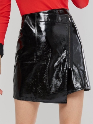 Glidelås Vanlig Asymmetrisk Rock High-waist Dame Skirt