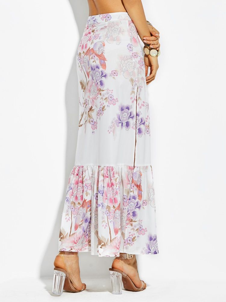 High-waist Ankel-length Floral Print Dameskjørt