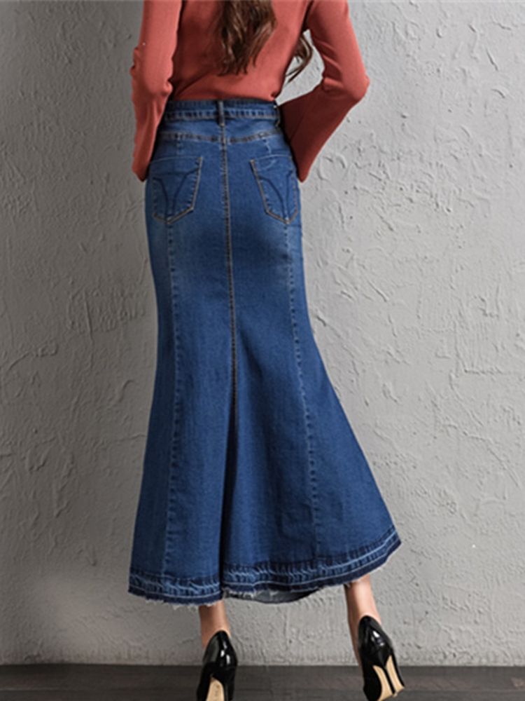 High-waist Ankel-length Mermaid Button Denim Dame Skirt