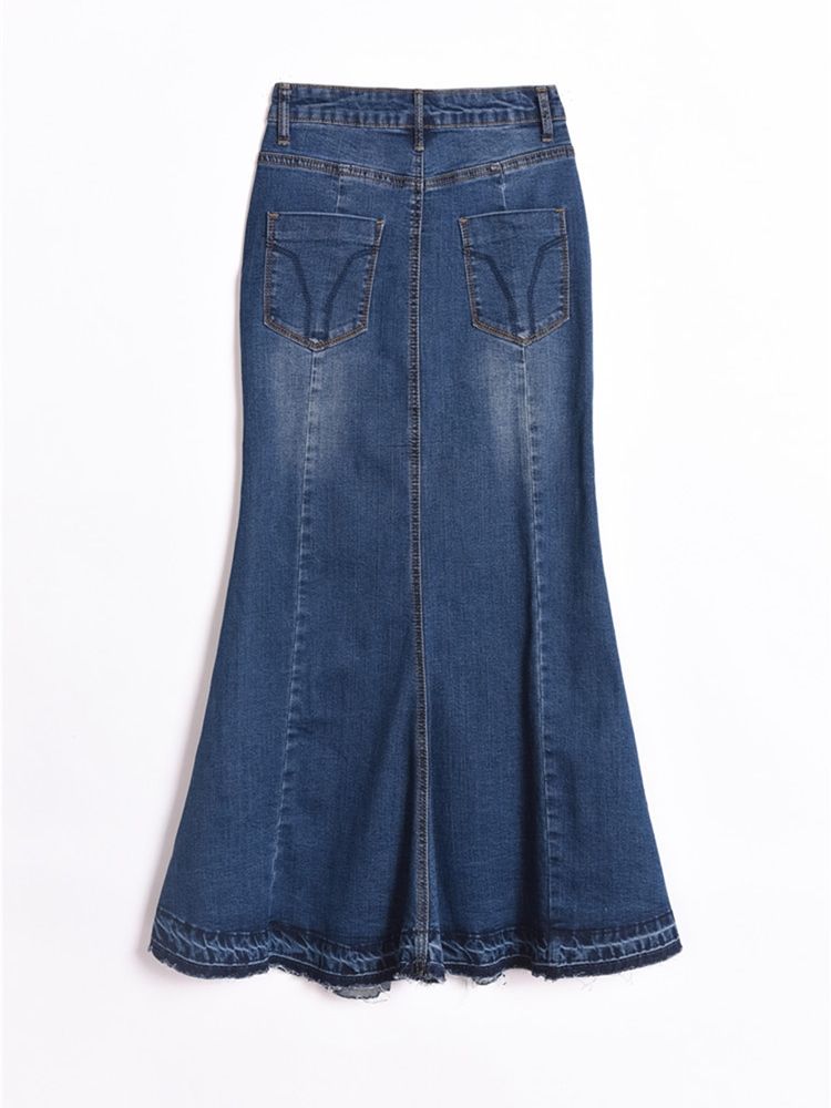 High-waist Ankel-length Mermaid Button Denim Dame Skirt