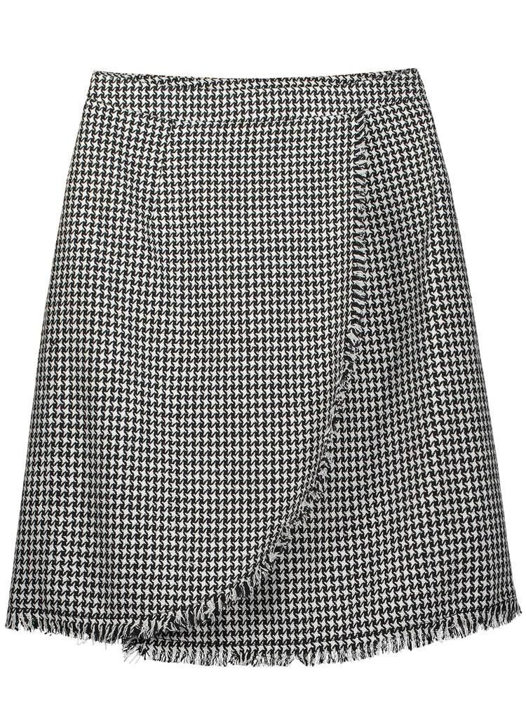 Knee-length Houndstooth Tassel Patchwork Dame Skirt