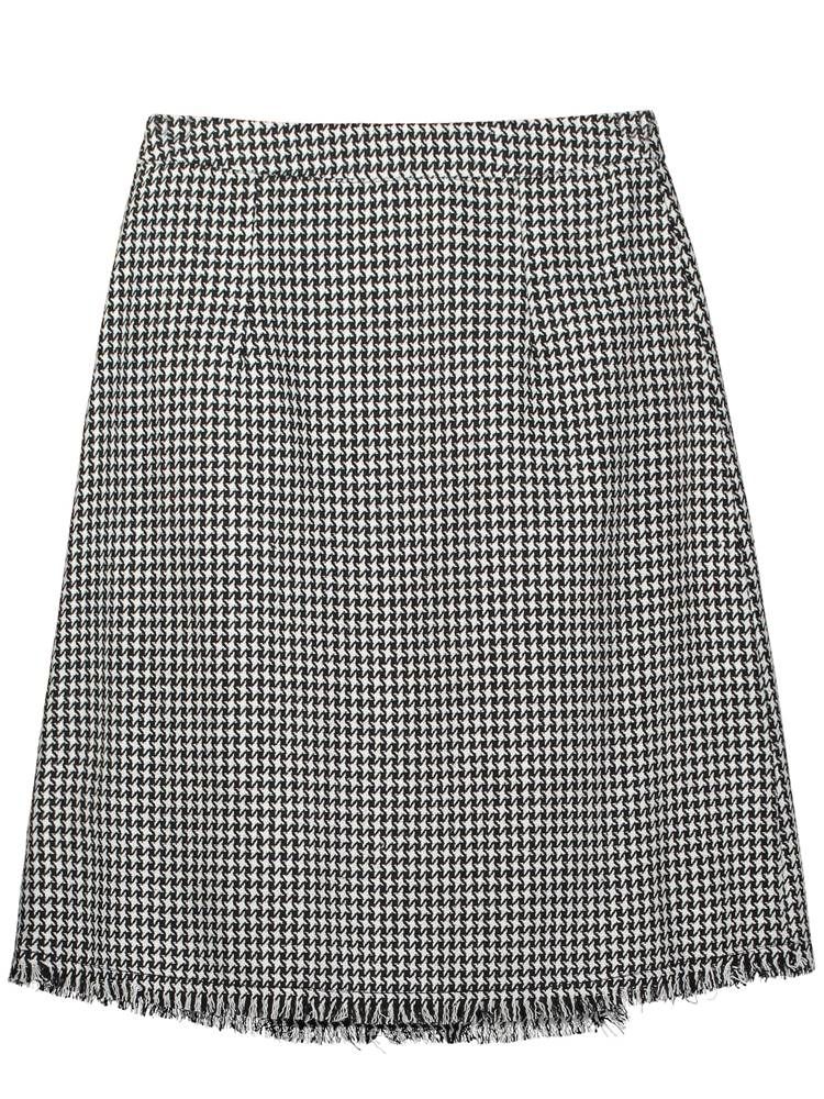 Knee-length Houndstooth Tassel Patchwork Dame Skirt