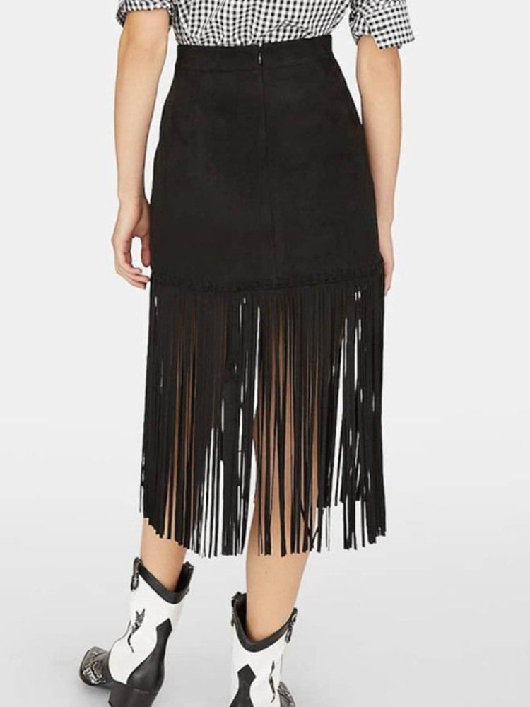 Kvinne Tassel Plain Office Lady Mid-calf Skirt