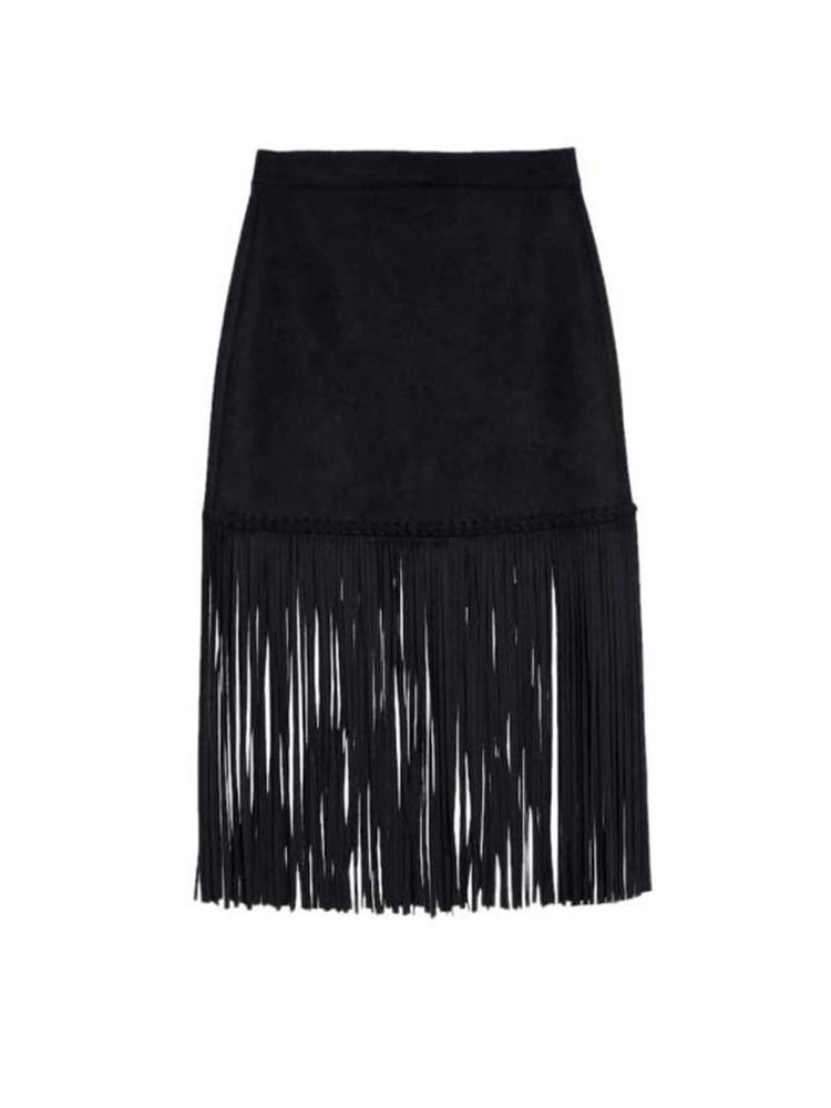 Kvinne Tassel Plain Office Lady Mid-calf Skirt