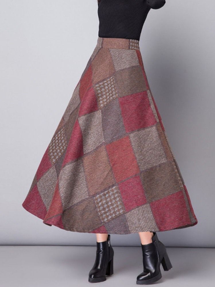 Kvinner Mid-calf Color Block A-line Casual Skirt