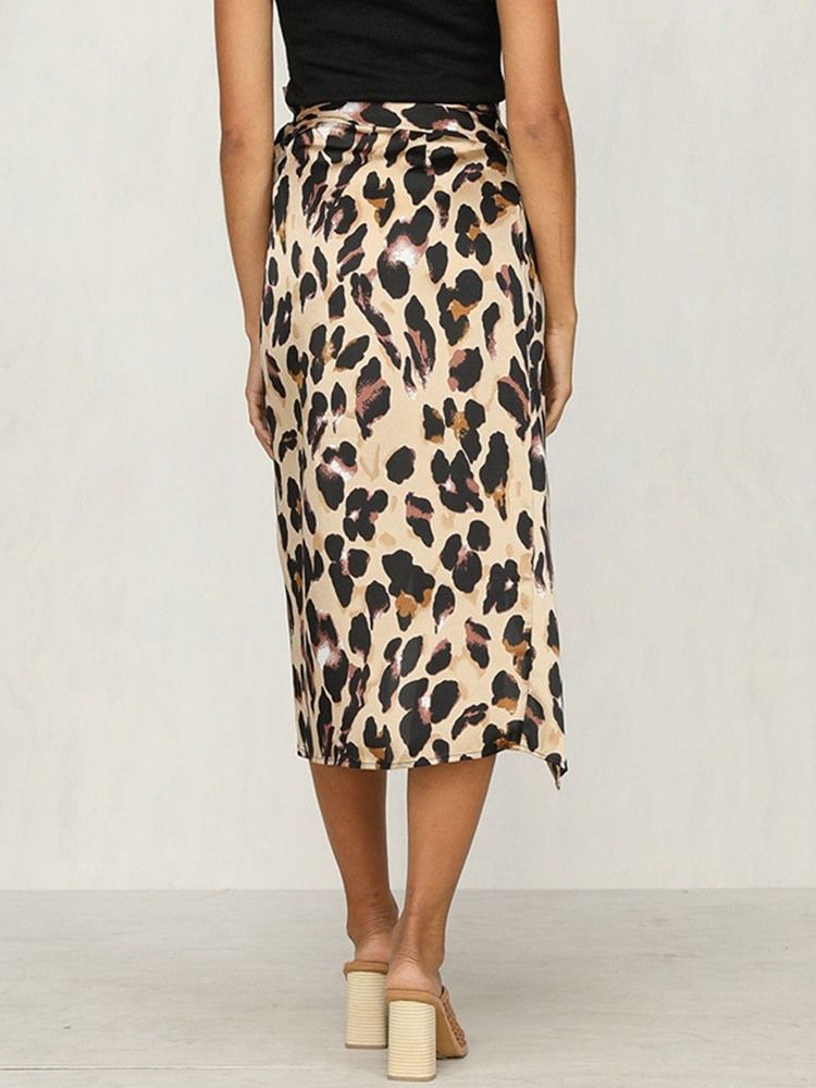 Kvinner Mid-calf Straight Leopard High-waist Casual Skirt