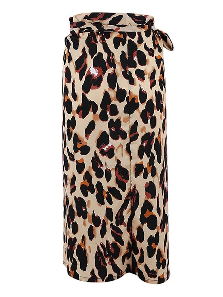 Kvinner Mid-calf Straight Leopard High-waist Casual Skirt