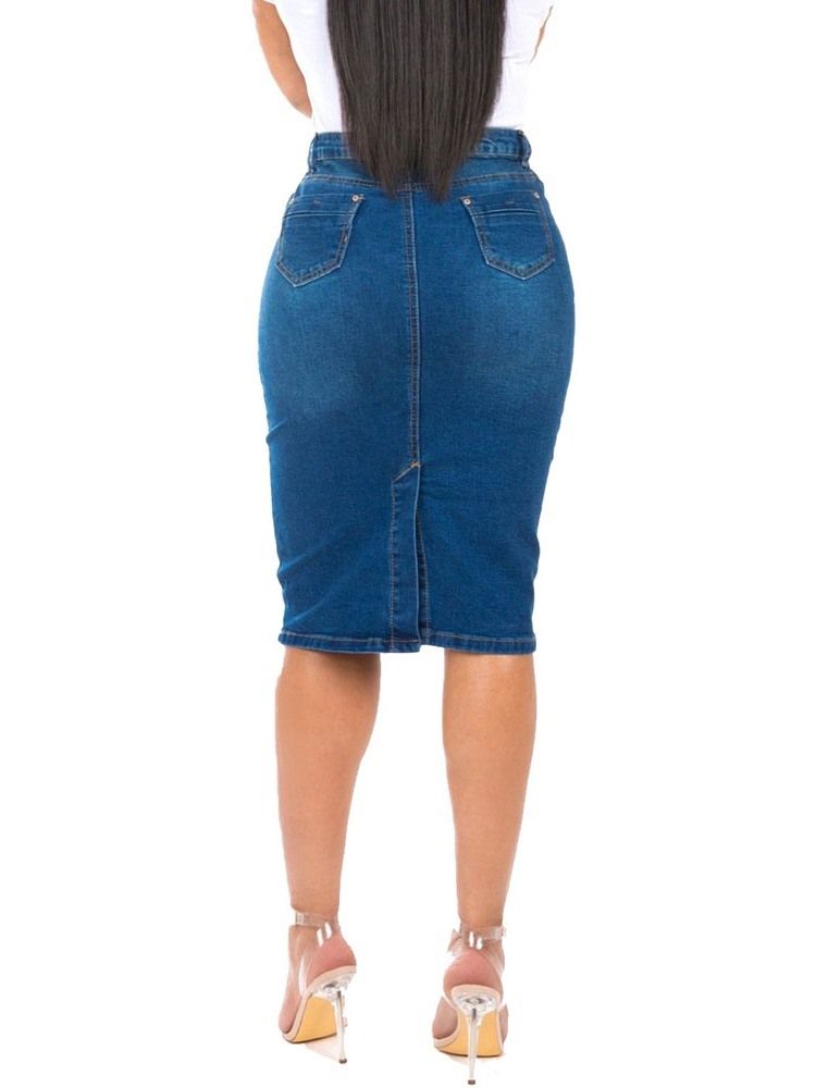 Kvinner Plain Denim Bodycon Knelang Skjørt