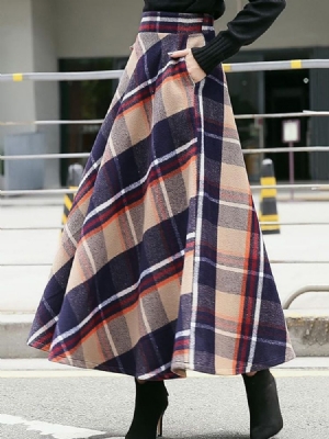 Plaid Expansion High-waist Thick Dame Long Skirt