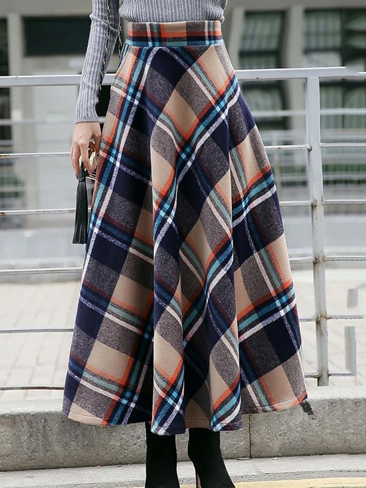 Plaid Expansion High-waist Thick Dame Long Skirt